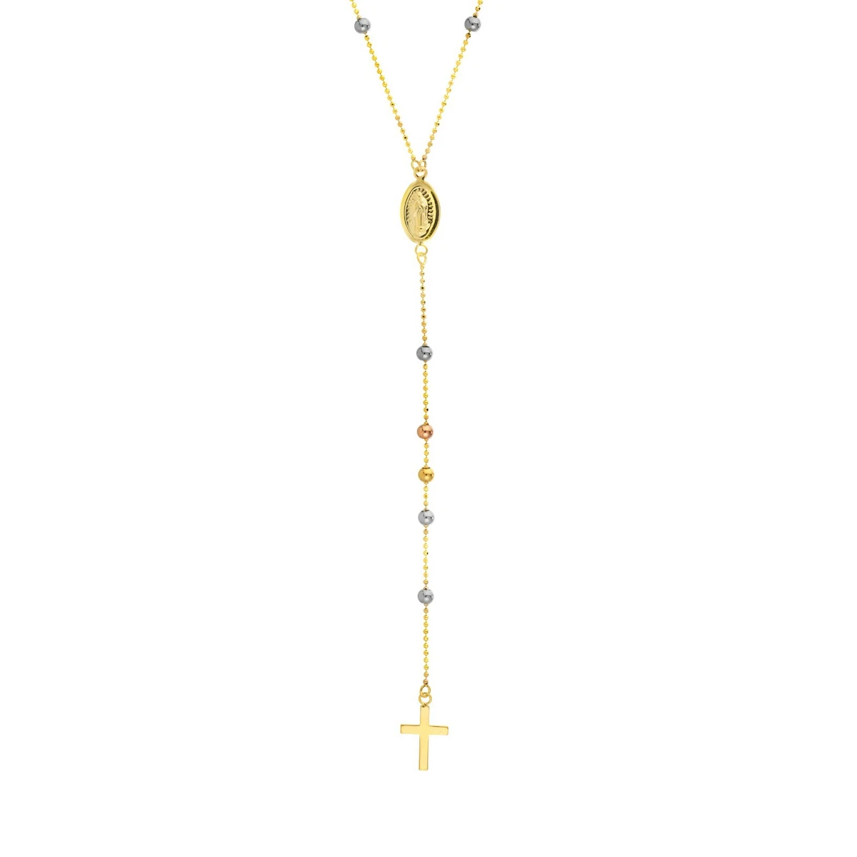 Adjustable Kids Baby One Decade Rosary Necklace Real 14K Tricolor