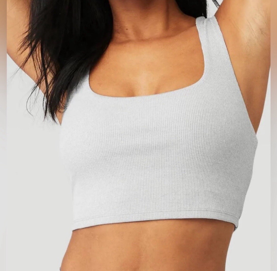Alo Yoga Alosoft Ribbed Chic Bra Tank Heather Gray XSmall Alo Yoga Alosoft Ribbed Chic Bra Tank Heather Gray XSmall
