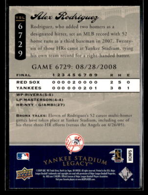 Alex Rodriguez - 2009 Upper Deck 2008 Yankee Stadium Legacy Update
