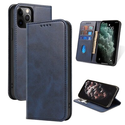 Leather Folio Wallet Magnetic Kickstand Phone Case iPhone 16 15 14 13 12 11 SE