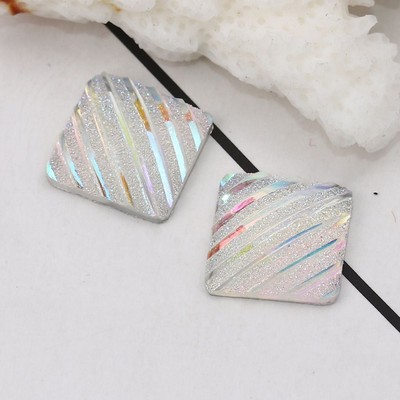 Resin Rainbow Color Aurora Cabochon - Square Stripes Glittered Cabochons 100pcs