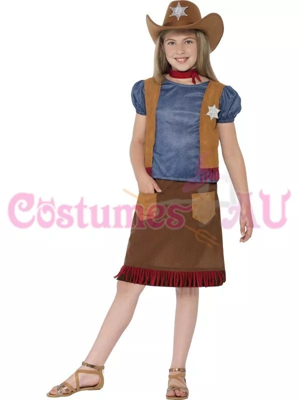 Girls Kids Western Belle Cowgirl Costume Sheriff American Wild West Fancy Dress