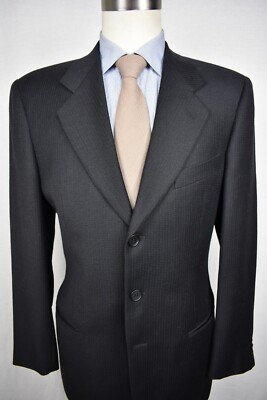Mani Dark Gray Striped 100% Wool Three Button Two Piece Suit Size: 40R