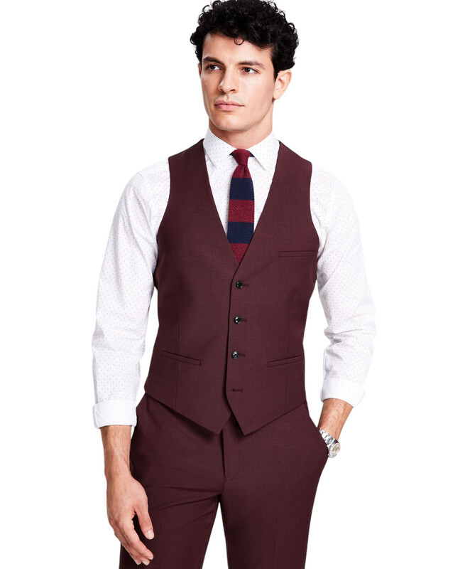 Мужской приталенный однотонный костюмный жилет Bar III (бордовый, средний)