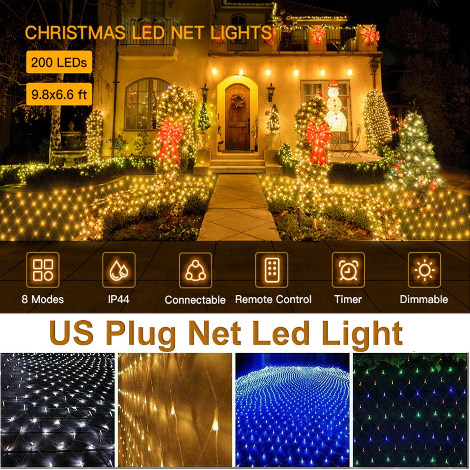 Red LED Solar Malla Luces Cortina Hada Cadena Jardín Boda Fiesta Navidad Decoración Foto 3 de 4