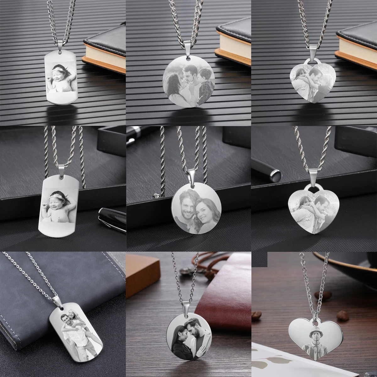 Customizable Stylish Engraved Photo Necklace Tag Pendant Personalized Gift