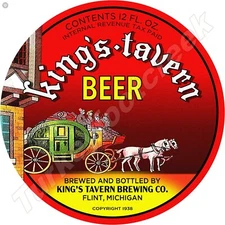 King's Tavern Beer Label Round Metal Sign 2 Sizes To Choose From