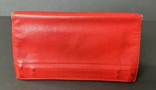 BOSCA Red Leather Bi Fold Clutch Open Top Wallet Organizer Coin Bills Vintage