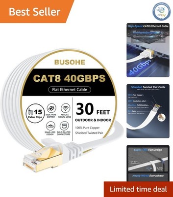 High-Speed Cat 8 Ethernet Cable 30FT for Gaming & Streaming, 2000MHz, Flat Style