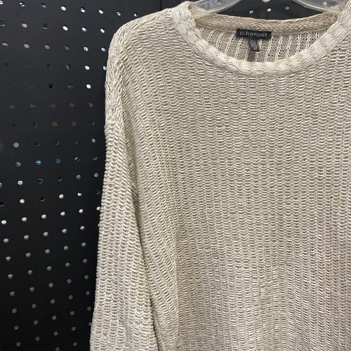 Eileen Fisher Linen Open Knit Lightweight Cream Tan Sweater Size Small Petite - Picture 2 of 12