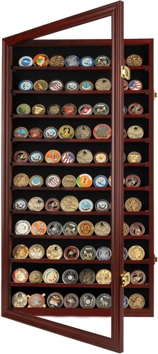 Large Military Challenge Coin Display Case Wall Mount Cabinet Poker Chips Holder - Picture 5 of 5