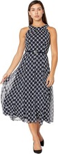 Tommy Hilfiger E4319 Womens Sleeveless Belted Midi Dress White/ Dark Navy Size 8