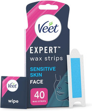 Image of Veet Expert Facial Wax Strips for Women, 40 Count + 4 Finish Wipes, Sensitive Sk