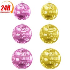 12"/16"/20" Mirror Disco Ball w/Hanging Ring Gold Pink for DJ Club Party Wedding