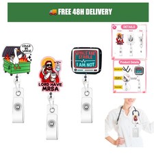 3Pcs Funny Nurse Badge Reel Retractable ID Holder 24in Swivel Clip