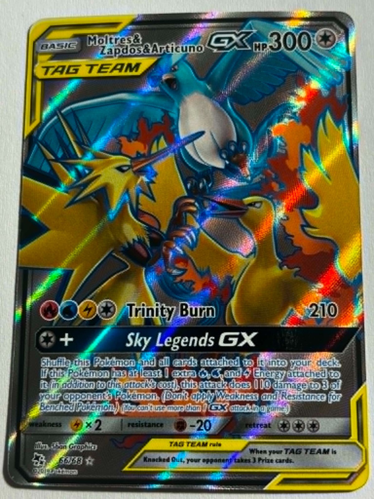Moltres & Zapdos & Articuno GX (Full Art) 66/68 Hidden Fates Holo
