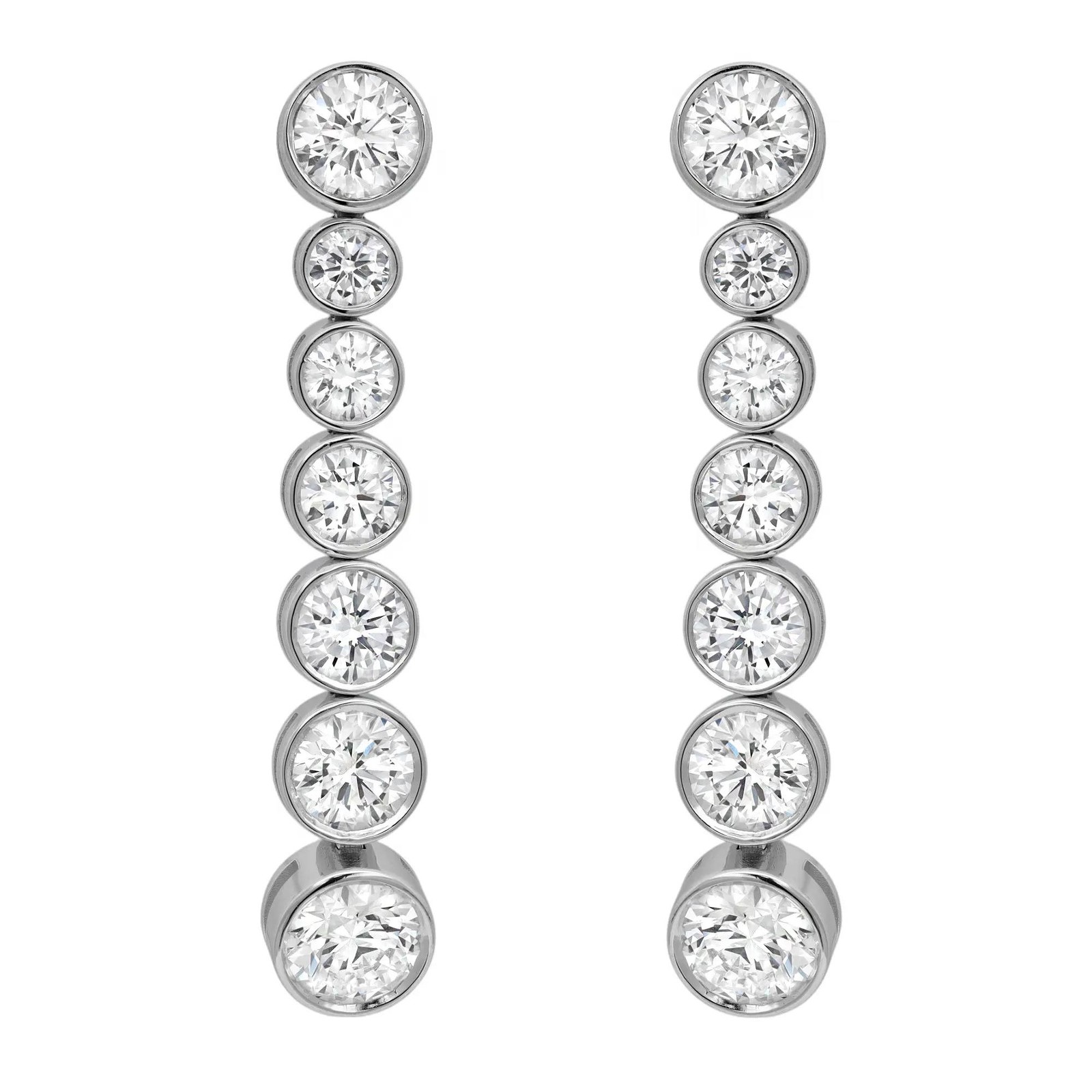 Bezel Set Round Cut Lab Grown Diamond Long Drop Earrings 7.89Ctw 14K White Gold