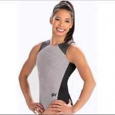 GK Elite Spaghetti Strap Back Grey Black Practice Gymnastics Leotard AXS