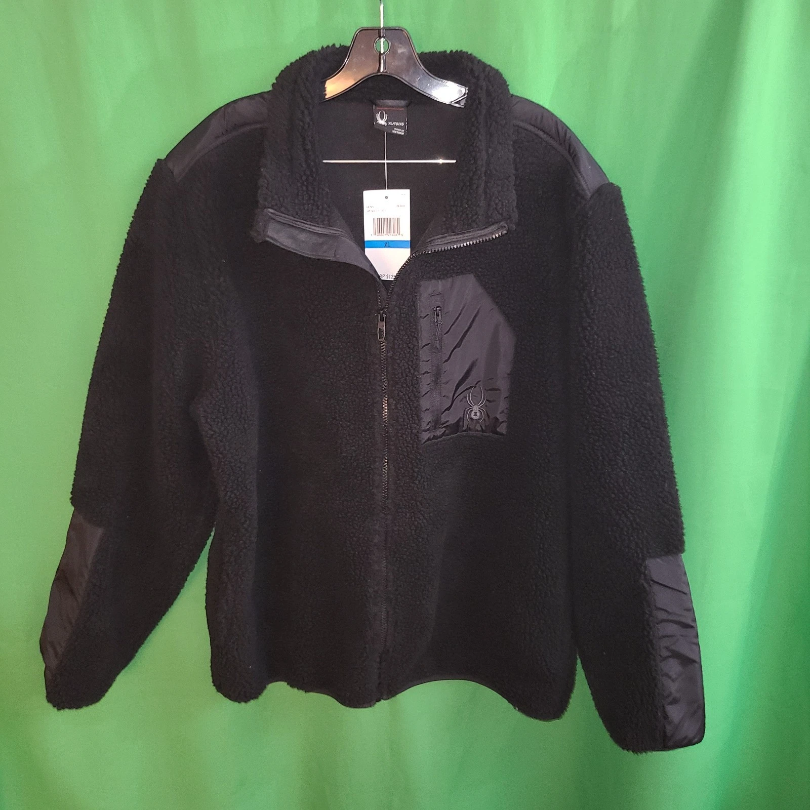 B055) NWT SPYDER x-large men's Sherpa black full zip fleece jacket