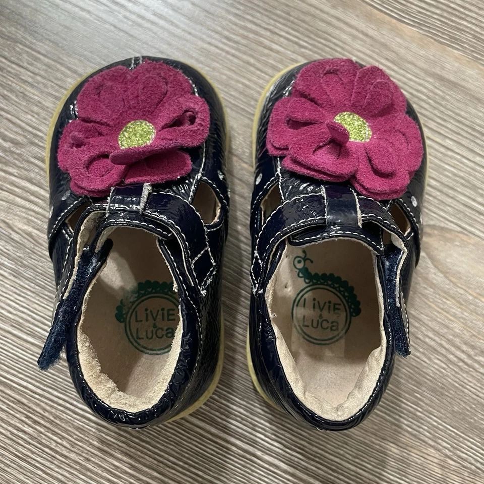Livie & Luca цветок прогулочные туфли, темно-синий и розовый цветок кожи, девочек размер 4 - Изображение 4 из 4