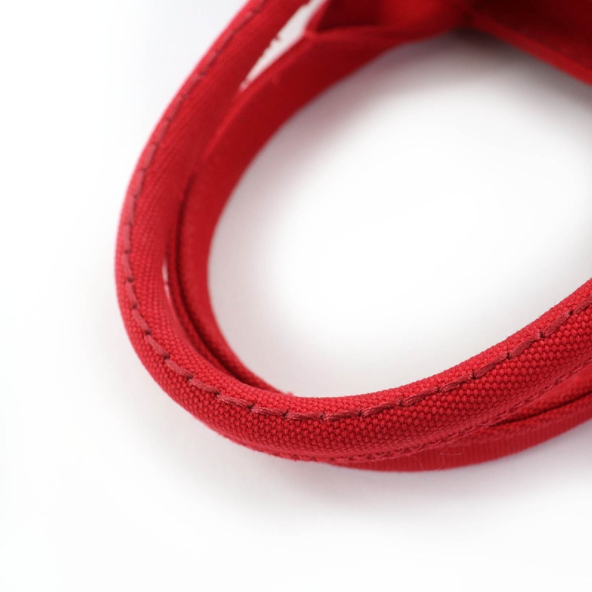 PRADA 1BG439 Canapa Triangle Logo Plate 2WAY Canvas Tote Bag Handbag Red Wit thumbnail 6