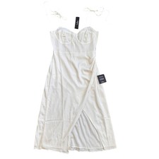 Lulus Butterfly Jacquard Bustier Midi Dress Wmns Medium White NWT Slit Romantic