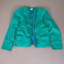 Vintage Talbots 100 Linen Blazer Jacket Women's 10 Emerald Green Collarless