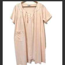 Women s M Robe Nightgown Set Short Sleeve Blush Cotton Embroidered Floral Lounge