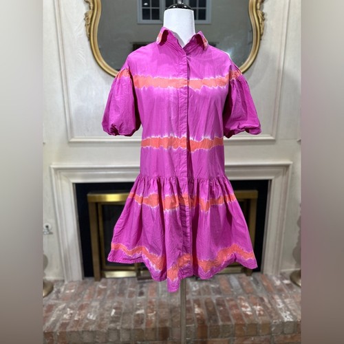 WKND Frock It Balloon Sleeve Shirt Dress Pink Orange Tie Dye small