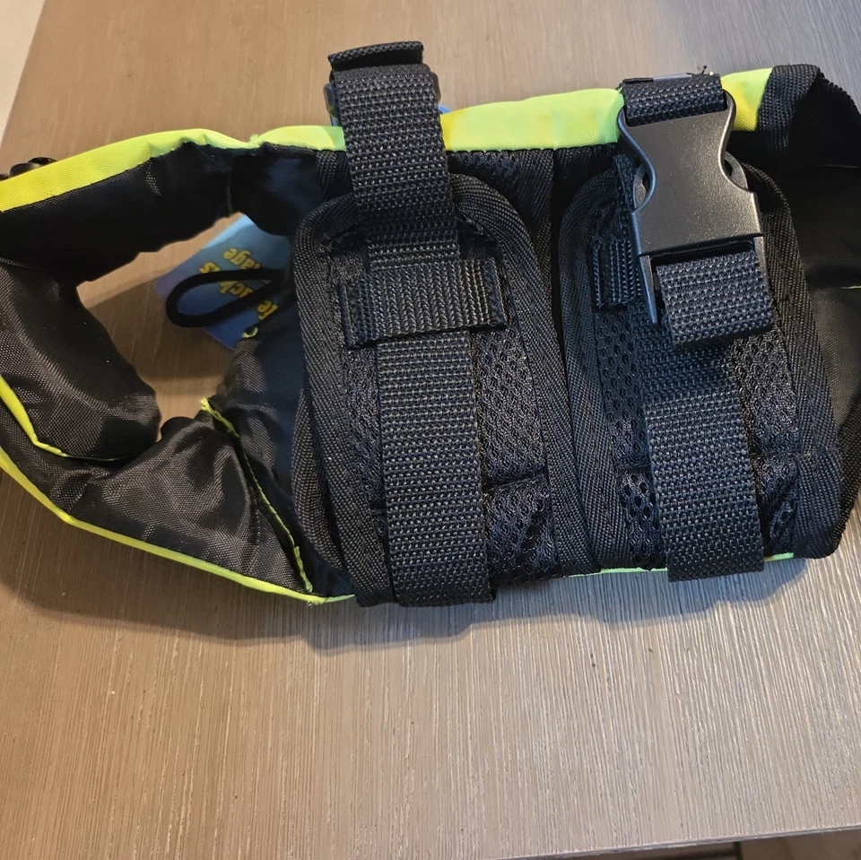 PAWS ABOARD DOG LIFE JACKET SIZE XS NEON Grn YELLOW w/ADJUSTABLE STRAPS BOATING - Image 4 of 4