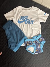 Nike Kids' Summer Activewear Set - White  Blue Dri-Fit T-Shirt  Shorts