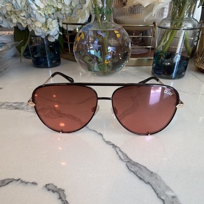 Quay High Key Aviator Sunglasses Gold Metal Frame Brown Tinted UV400 145mm