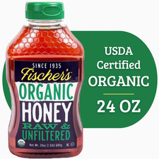 Fischers Honey Organic 24oz Honey, USDA Certified Organic, Local, Raw and Unfilt