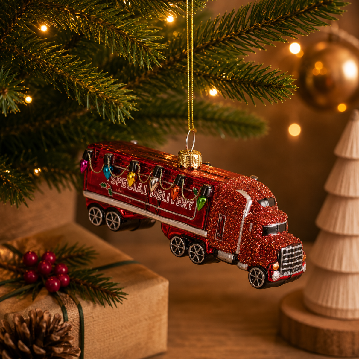 Sass & Belle Special Delivery Red Truck Christmas Tree Decoration with Twine
