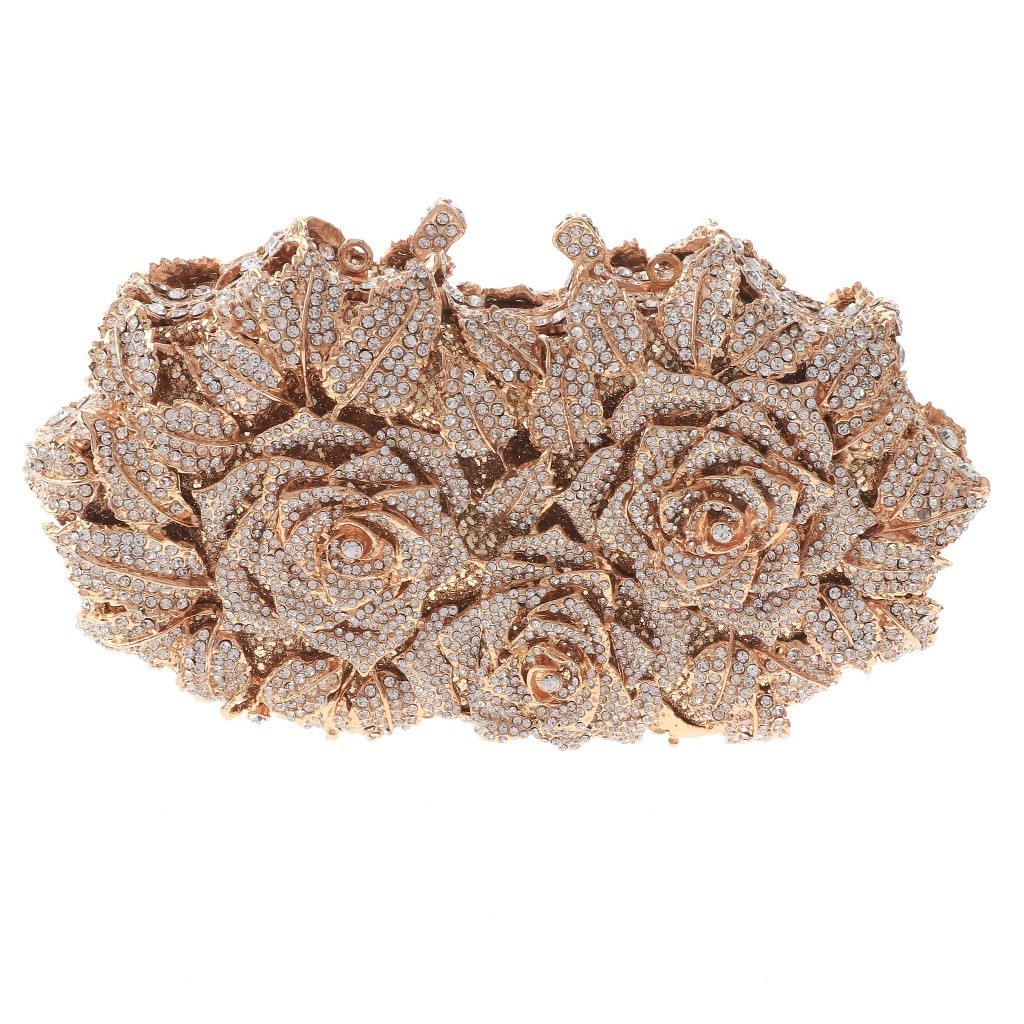 Gold Tone Metal Clear Rhinestone Crystal Clutch Evening Bag HB6099-GCL