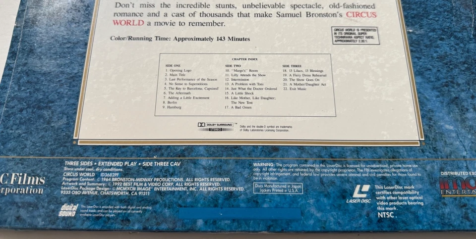 Circus World Laserdisc, Widescreen LD - John Wayne, Rita Hayworth - New Sealed - Image 4 of 4