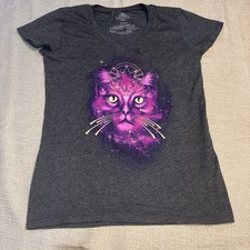 Camiseta Marvel Mujer’s M Gris Capitana Marvel Púrpura Gato Ganso Galáctico Superhéroe