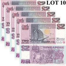 Singapore 2 Dollars ND 1997 P 34 UNC 1/20 Bundle Lot 5 pcs