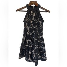 WINDSOR MINI Little Black Mini Lace Halter Dress Fully Lined Size Small