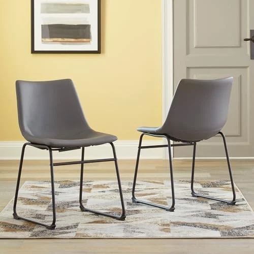Set of 2 Mid Century Grey Faux Leather Kitchen Dining Chairs with Metal Base - Image 2 of 4