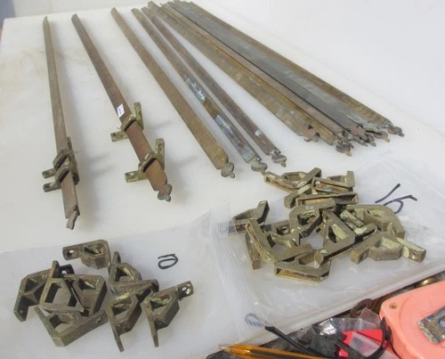 Antique Brass Stair Rods x14 & Clips x16 & x10 Gothic Victorian Vintage 31"L