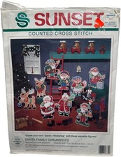 NEW Sunset Vintage 1992 Santa Family Cross Stitch Plastic Ornaments Kit 18334