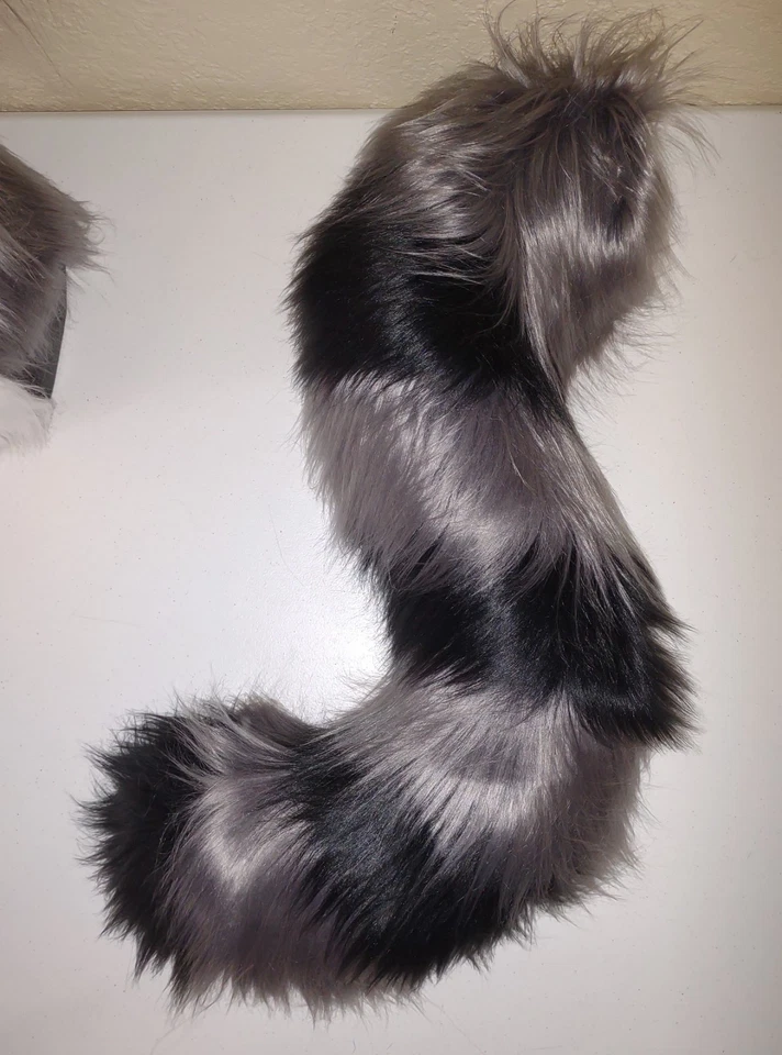 Disfraz de animal parcial de mapache gris cabeza y cola de mascota! Foto 3 de 4