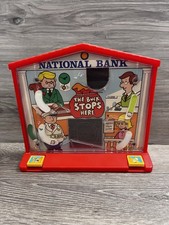 National Bank The Buck Stops Here Piggy Coin Money Bank Moving Arms 1979 Vintage