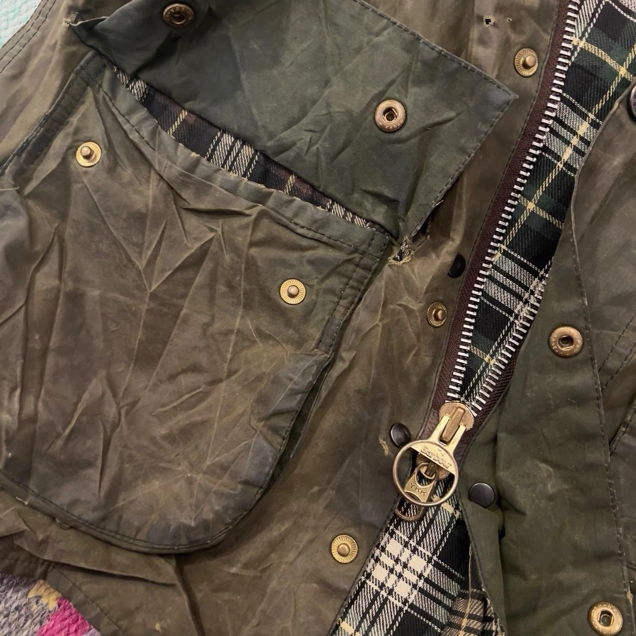 Barbour Beaufort 38 AS IS Waxed Cotton Jacket Khaki Olive England A150 Canvas image 7