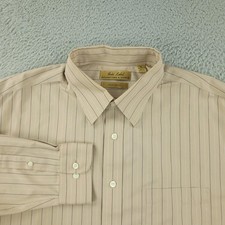 Roundtree Yorke Gold Label Dress Shirt Mens XL Beige Stripe Non Iron Cotton