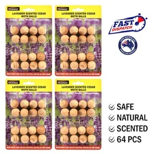 64 X Natural Cedar Moth Balls Lavender Scented Non-Toxic Wardrobe Drawer Clothes