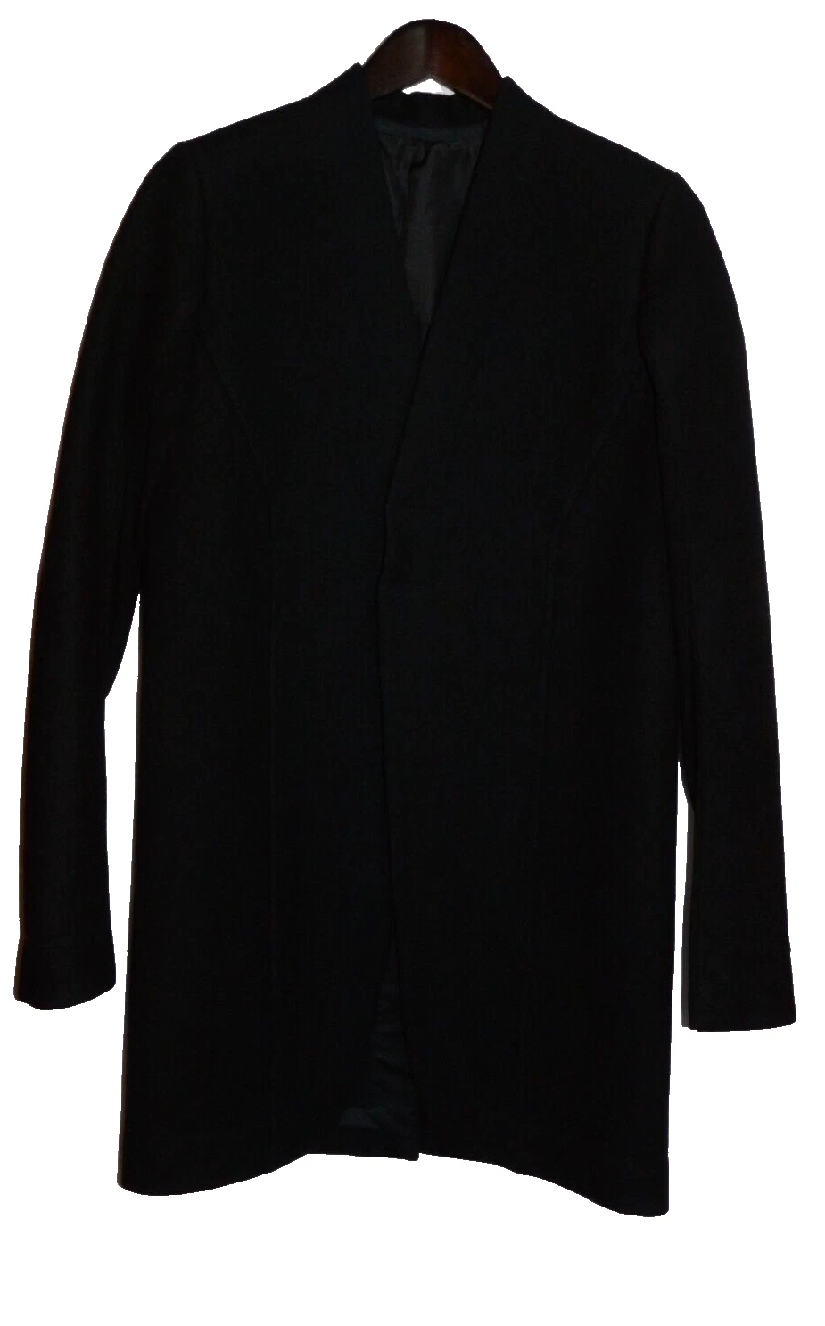 RICK OWENS Cappotto lungo donna nero lana seta senza colletto ITALIA 44 IT 10 US