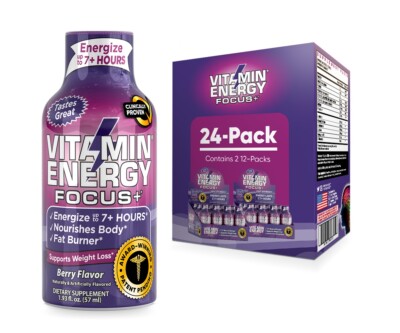 (24 Pack) Vitamin Energy  Focus+ Berry Energy Shots, Clinically Proven