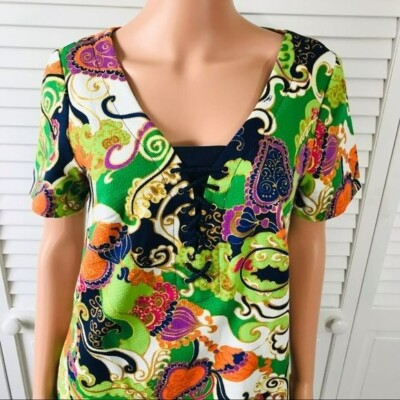 TRINA TURK Multicolor Paisley Yuna Shift Short Sleeve Sheath Dress Size 8 |  eBay